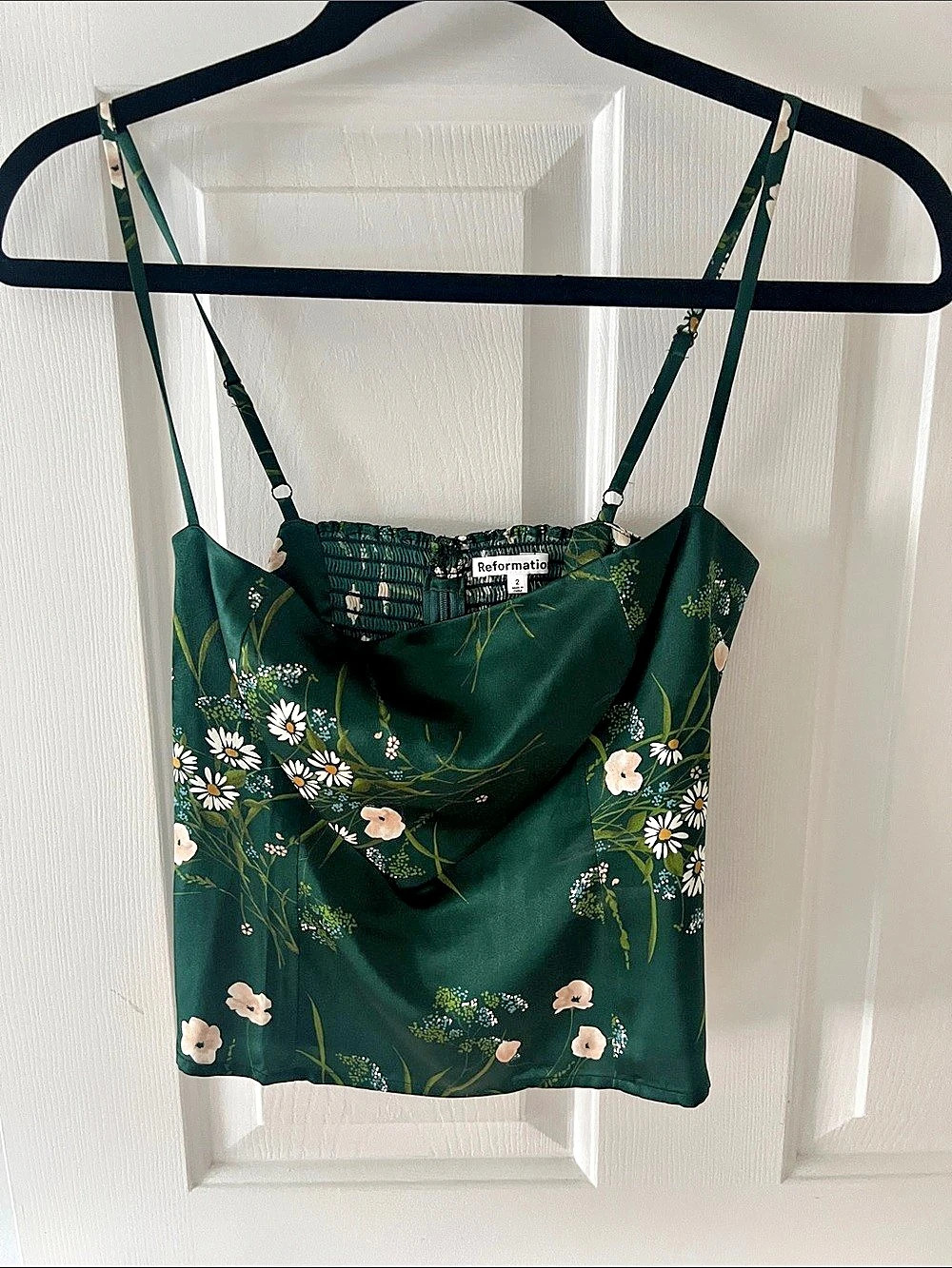 Reformation Overland Silk Top Floral Camisole Green & White Size 2